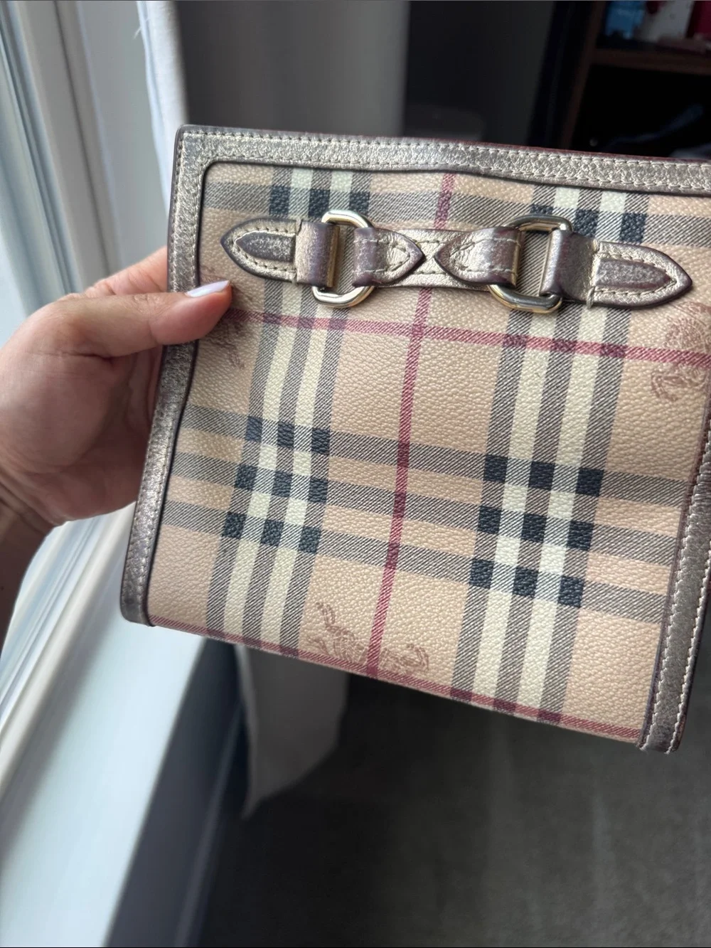 Burberry Check Leather Wallet with dust bag